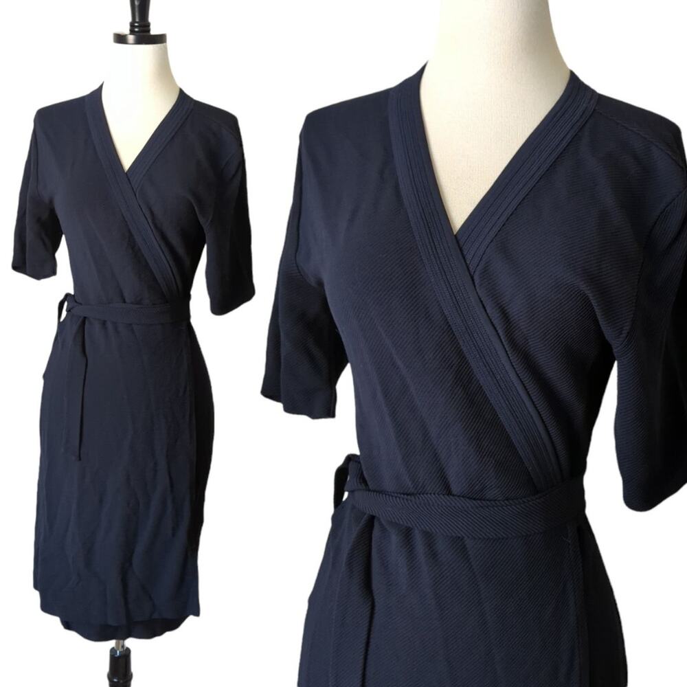 Flippa K. Womens Cross Over Wrap‎ Dress Navy Blue Textured Ribbed XS Viscose